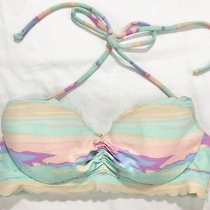 Victoria's Secret Getaway Halter Bikini Top Scalloped Edge Wavy Stripe Print 32B